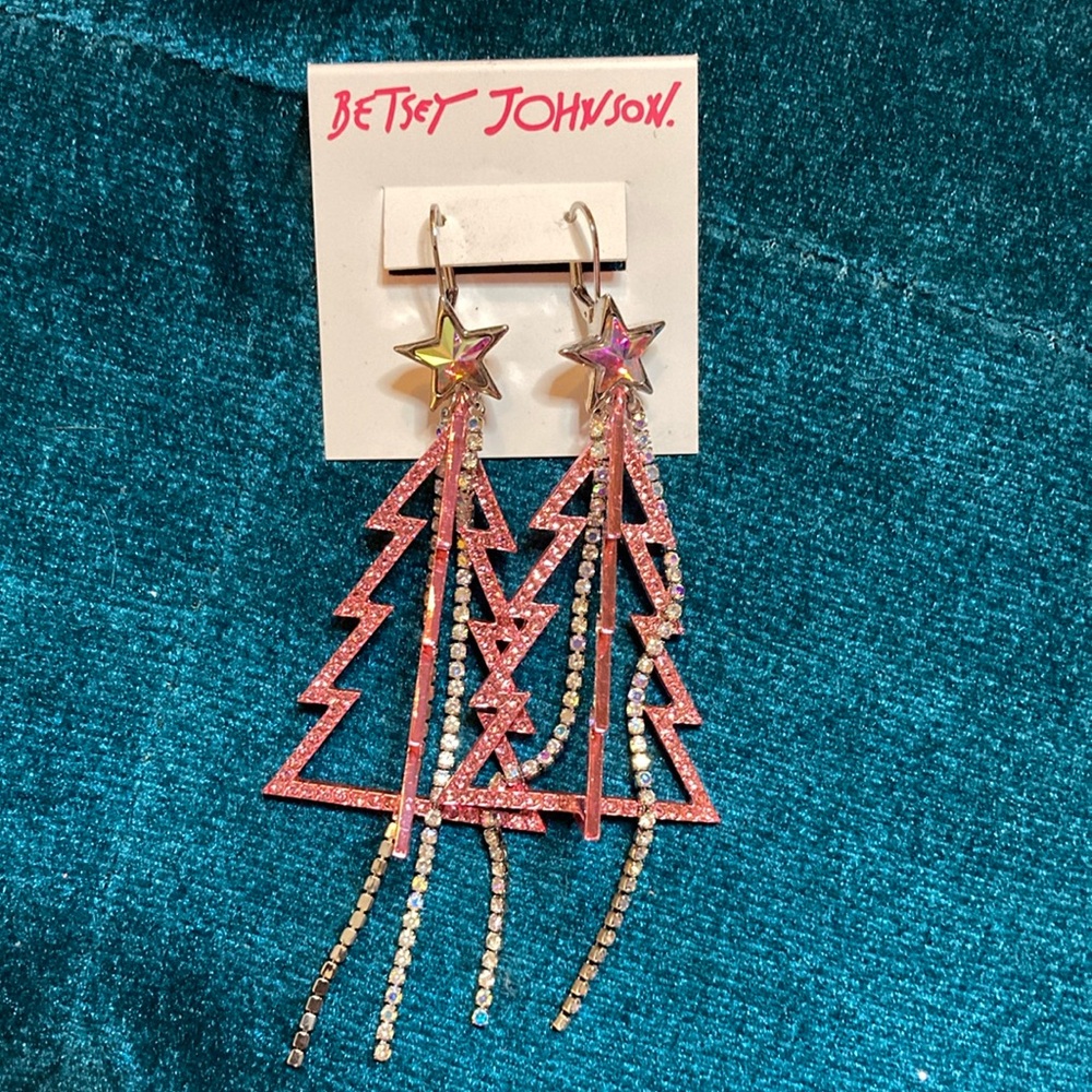 Such Fun Large Pink Betsey Johnson Christmas Tree Earrings